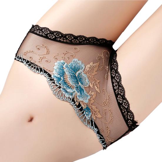 Low Rise Seamless Embroidery Flower Print Women Briefs Ultra-thin Transparent Sexy