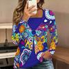Tops for Women  Floral Print Long Sleeve Fake Two‑Piece Top Fall Casual Slim Pullover Women's Long Sleeve Top