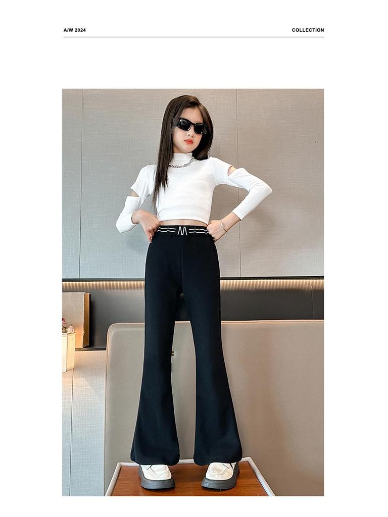 Girls' Flared Fleece-Lined Pants - Spring/Autumn 2025 Fashion for Middle & Big Kids