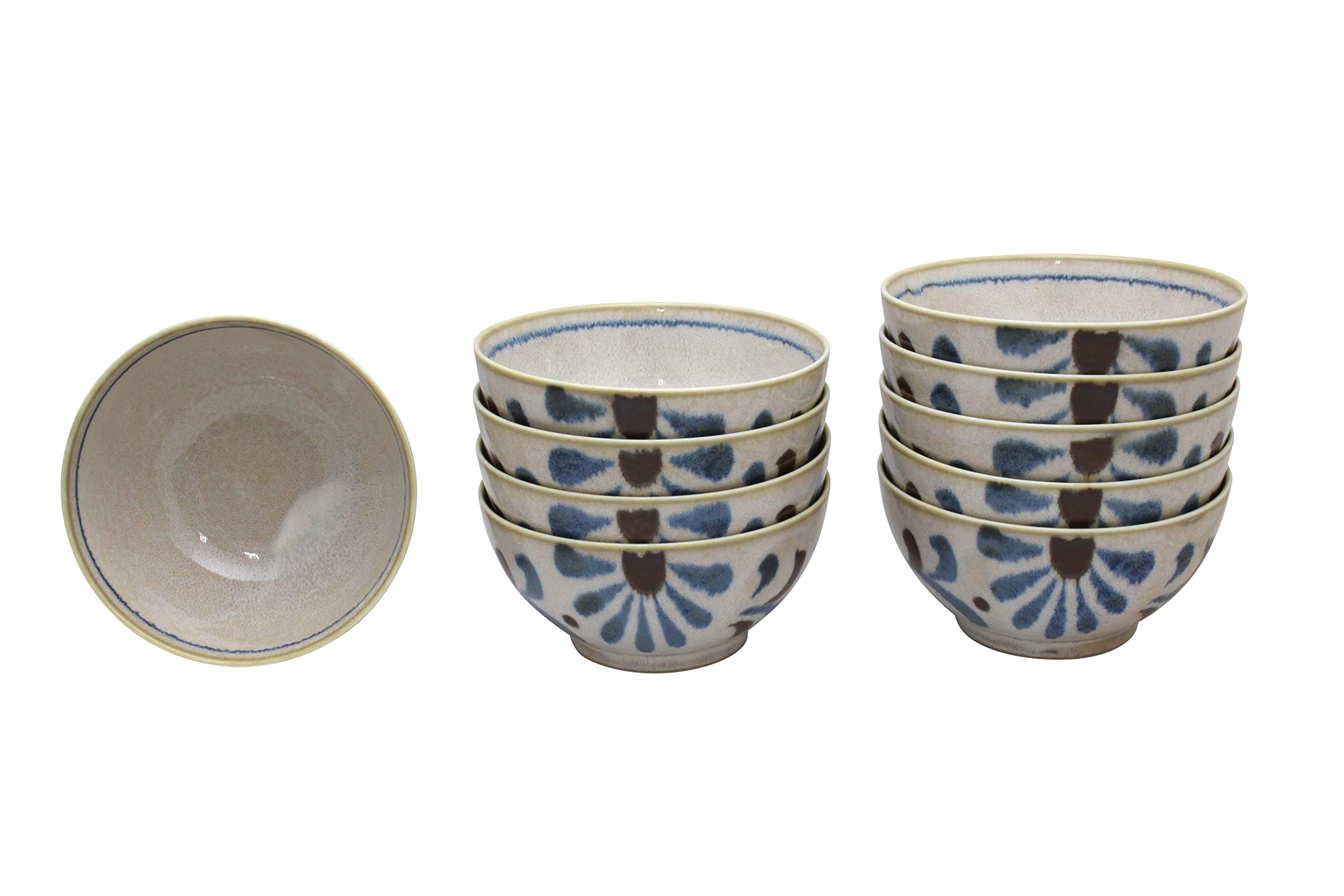 

Castle Enterprises Okinawan Grandma s Choice: Yachimun-patterned Tropical Dishware for All Use [Soup Bowls] Set of 10, 13.3cm Diameter x 6.7cm Height