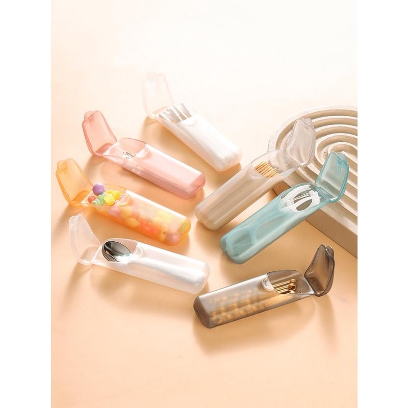 1pcs Portable Toothpick & Floss Case Leak-Proof Travel Pill Organizer With Transparent Lid, Lightweight EDC Storage Dental Floss Box