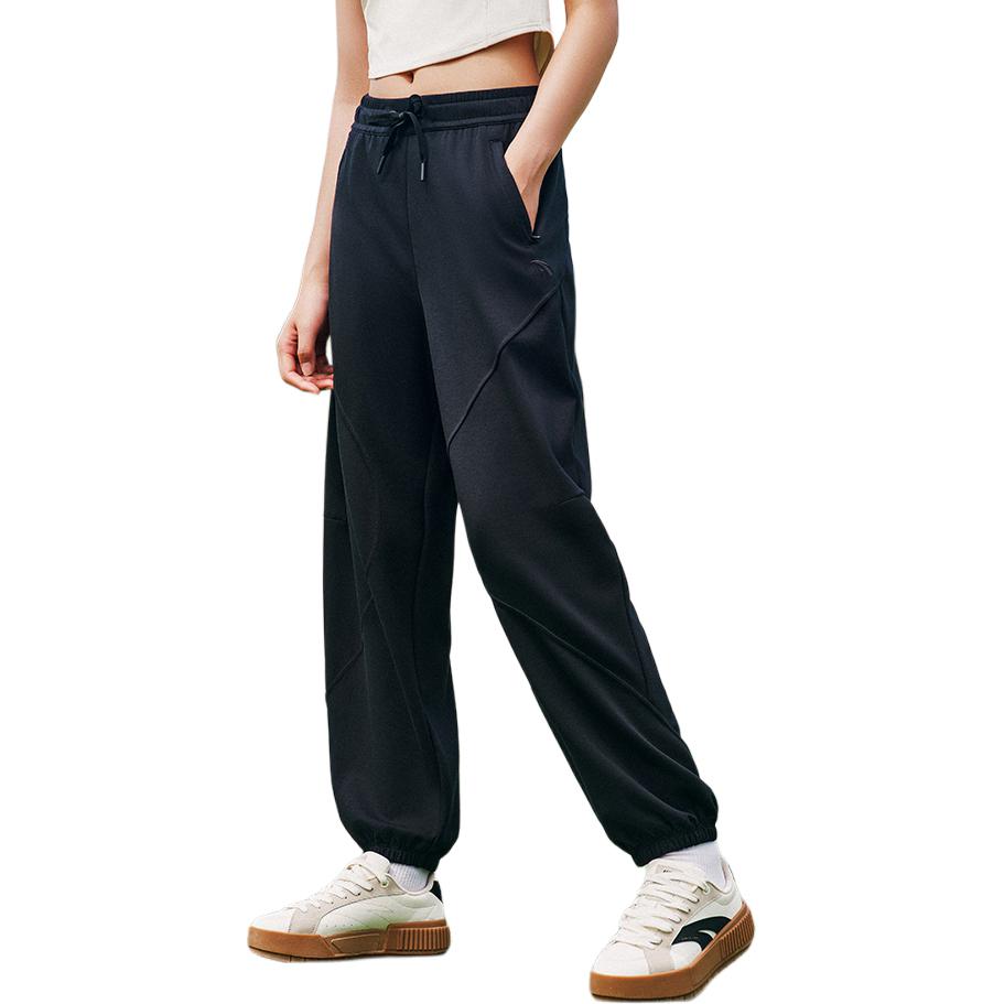 Anta Pantalons de Sport Longs Confortables Polyvalents Couleur Unie Amples pour Femmes Bas Noir 162528308S-3
