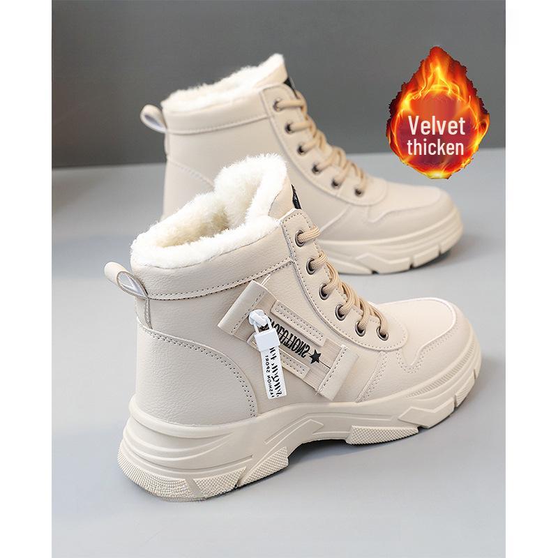 2025 Women's Winter Fleece-Lined Snow Boots - Thickened Ankle Martin Style, Warm & Sporty for Students