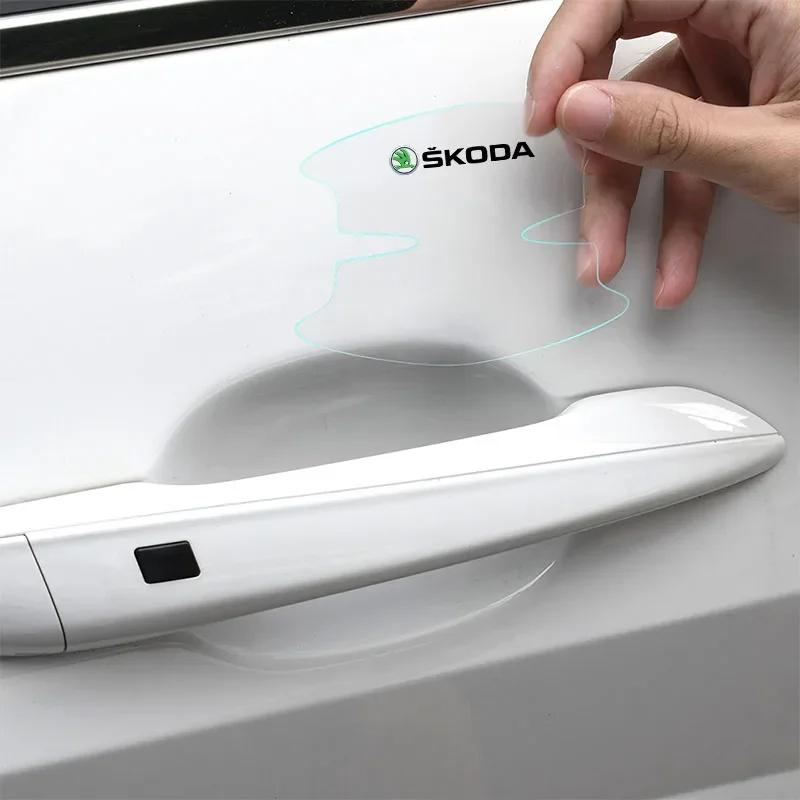 AAAAN1 Car Door Handle Bowl Transparent Sticker Anti-collision Protection Strips For Skoda Octavia Fabia Karoq Superb Rapid Kamiq Scala