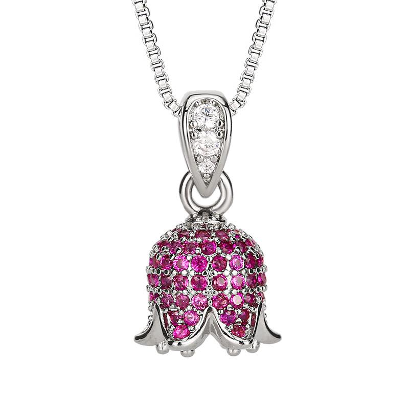 2025 New Set Of Jewelry Necklace Earrings Ring Inlaid Ruby Rose Women's Fashion Simple