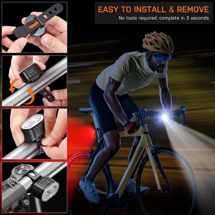 Kit éclairage vélo LED - A78 - Étanche IPX5 - LED Samsung LH351B - Rechargeable USB (avant + arrière)