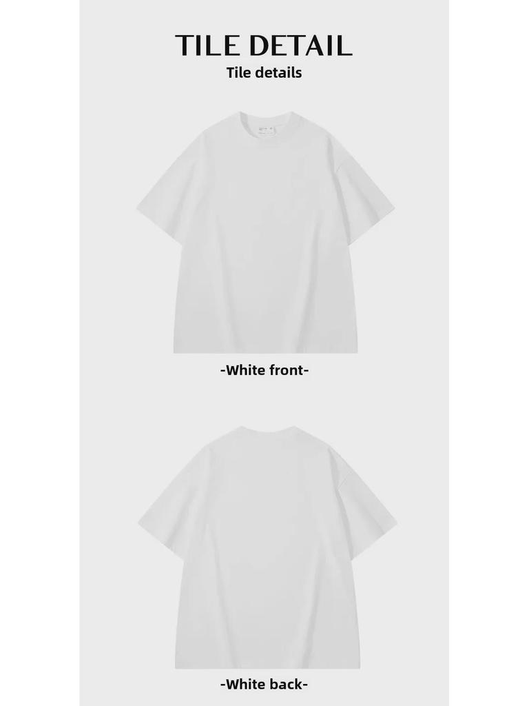 Men's Heavyweight Thickened Cotton Short-Sleeve Drop Shoulder T-Shirt, 300g, Solid Color, Trendy Summer Base Layer