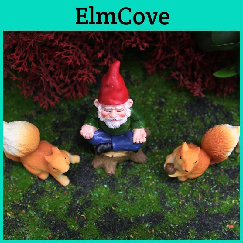 Harz Garten Miniatur Figuren Set mit Zwerg und Eichhörnchen Dekoration für Zuhause und Büro