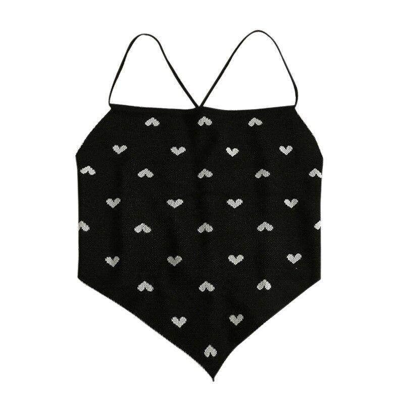 Irregular Tanks Top Heart Print Hanging Neck Straps Top Knitted Camisole For Women
