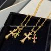 V Gold High Edition Double Cross Necklace with 18K Gold Plating & Multi-Color Diamond Pendant