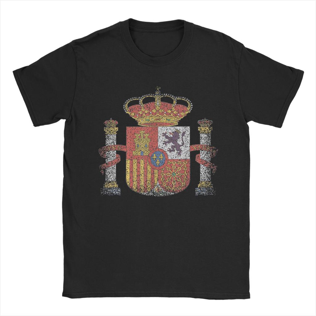 Mens TShirts Spain Coat of Arms Spanish Map Vintage Pure Cotton Tees Short Sleeve T Shirt Round Collar Clothing Gift Idea