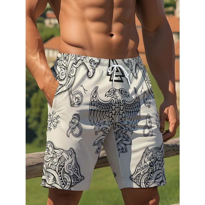 Men S Beach Shorts - 3D Digital Print, Casual Drawstring S