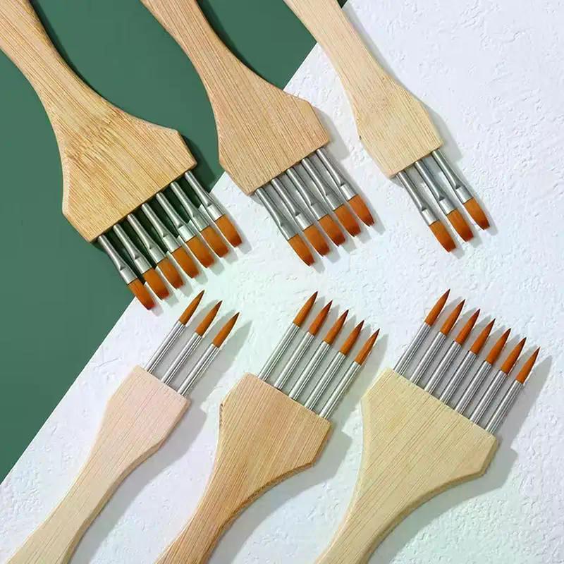 Round/Flat Multi-Tooth Comb Brush Nylon Wool Bamboo Handle Watercolor Brush Painting Supplies Art Stationery Acrylic Paint Brush