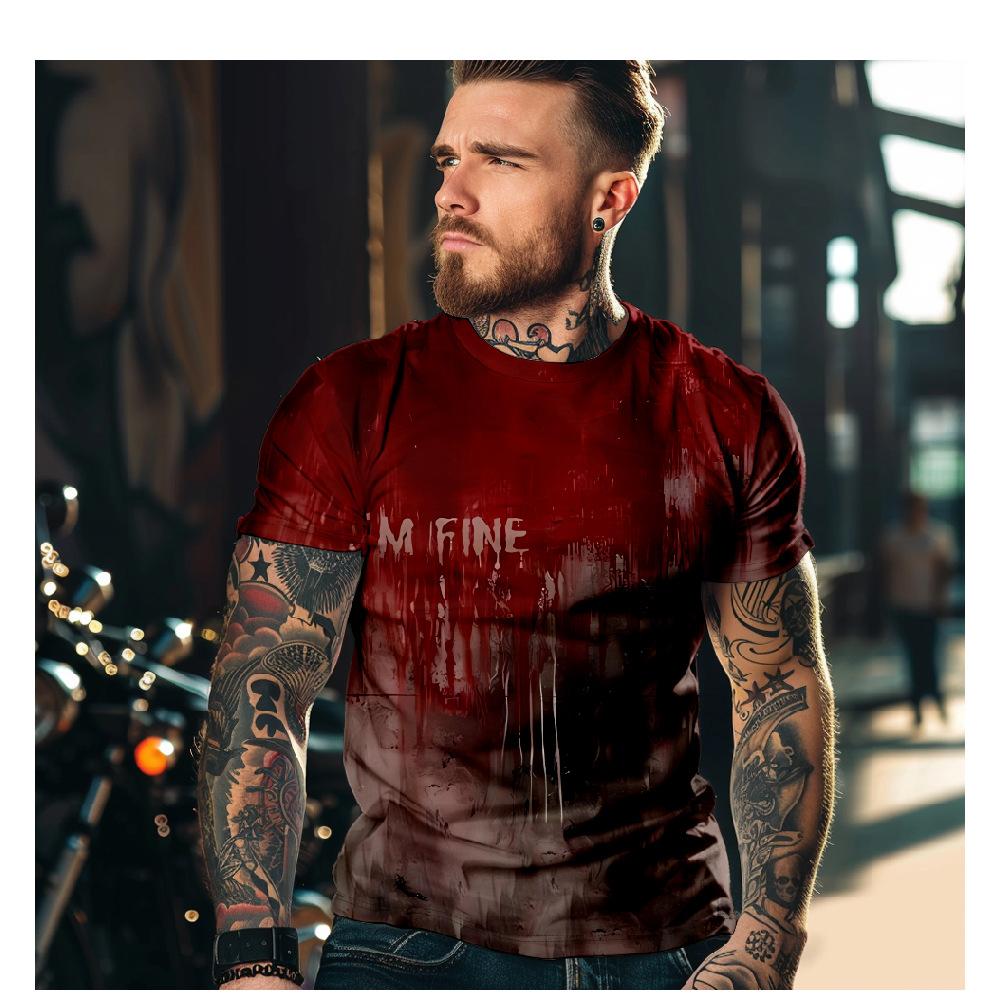 Summer Vintage Bloody Print T-shirt Men's Fashion Casual Short Sleeve Round Neck Oversize O-Neck Men's Tops Clothing Size XS-6XL