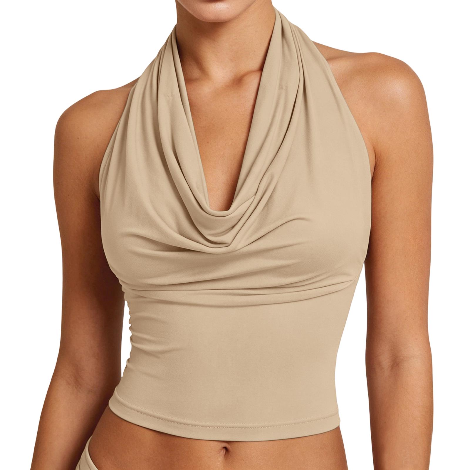 Women s Color Fashionable Wind Pocket Collar Hanging Neck Vest Top L