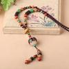 GEMCHIC Women's Vintage Ethnic Style Long Sweater Necklace with Bodhi Beads and Mixed Gemstone Pendant Autumn Winter Fashion Jewelry