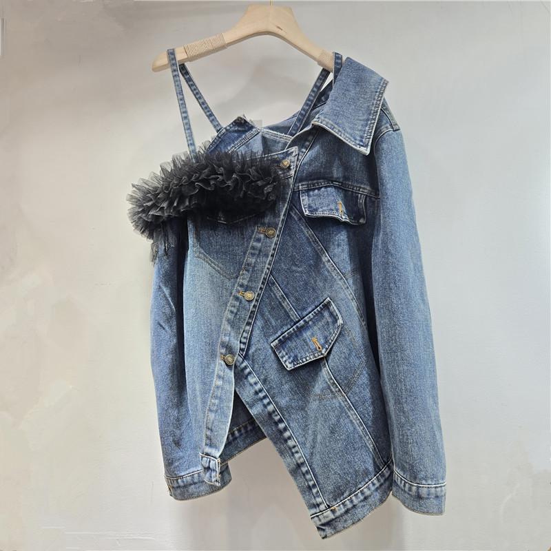 

Европейский осенний джинсовый топ с меховой отделкой 2025 года для зрелых женщин One Size синий