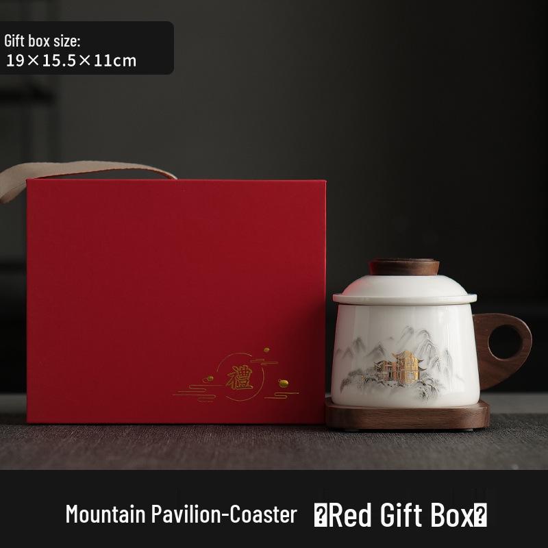 Dehua White Porcelain Tea & Coffee Mug with Lid - Ceramic Cup for Tea & Water Separation, Ideal for Office & Personal Use.