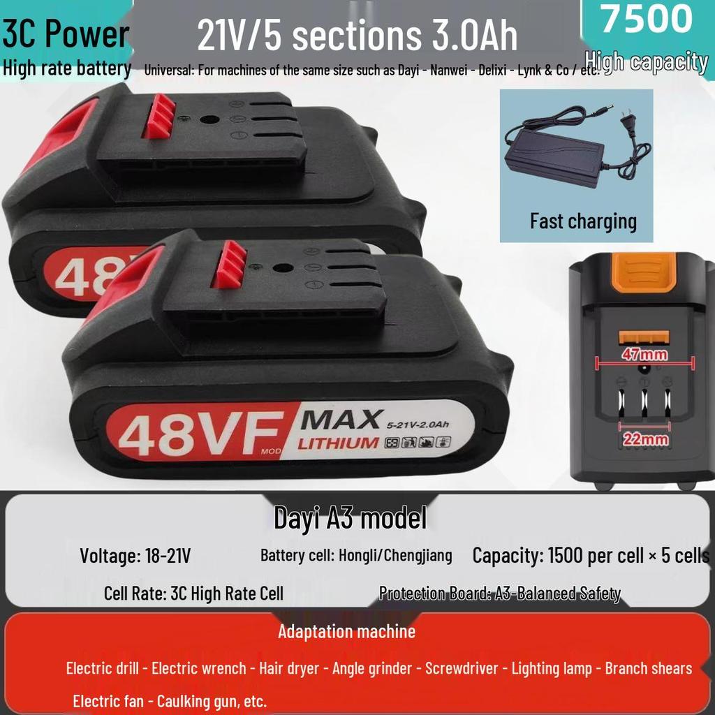 Universal High-Capacity 21V Electric Drill & Wrench 2106 with Lithium Battery, Angle Grinder, and Hammer Drill, 48V 88VF.