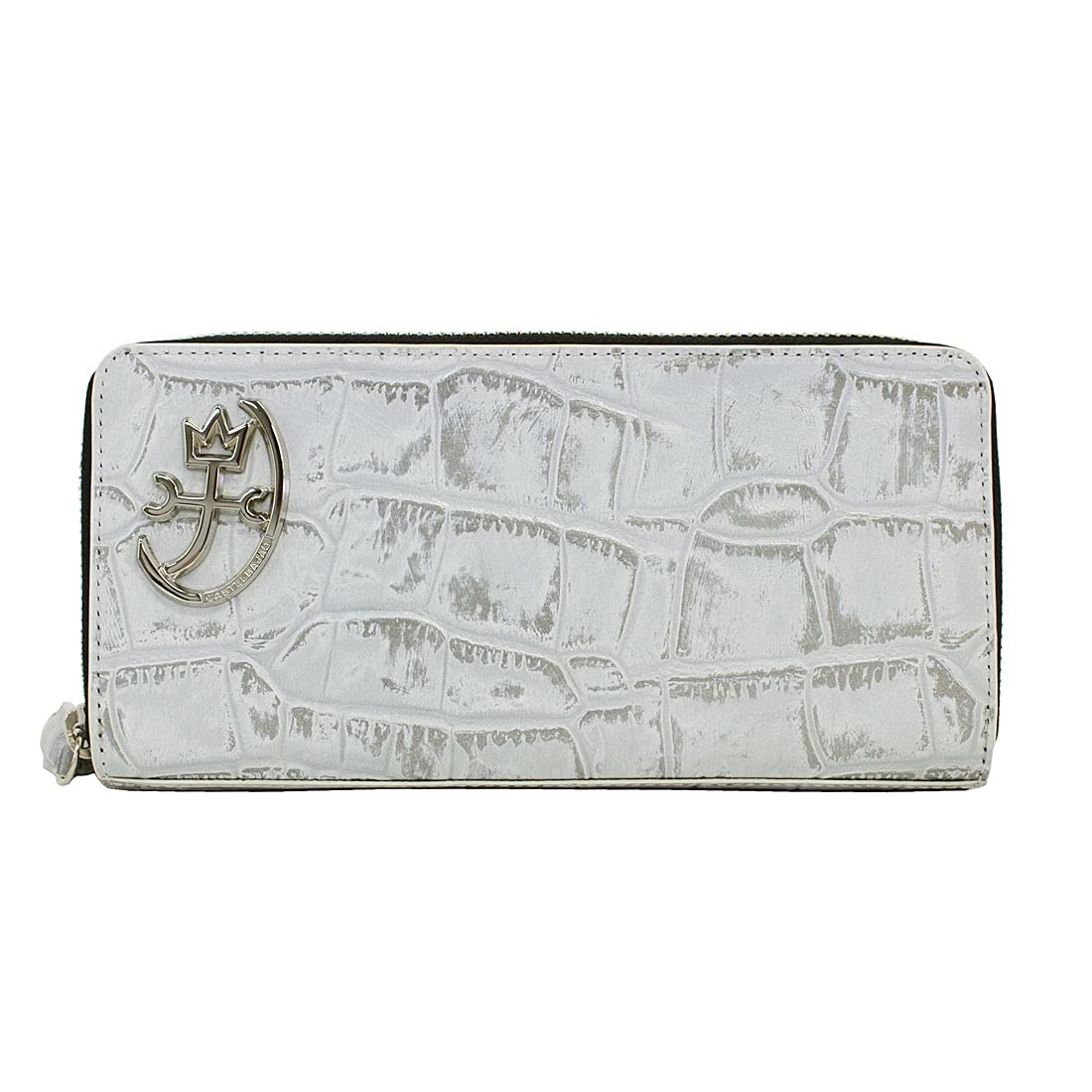 

Long Wallet Round Zipper Double Zipper Genuine Leather Zip 023624 Long Wallet Leather Cowhide Metal Foil Vintage Style White [Castelbajac] Men s [31]