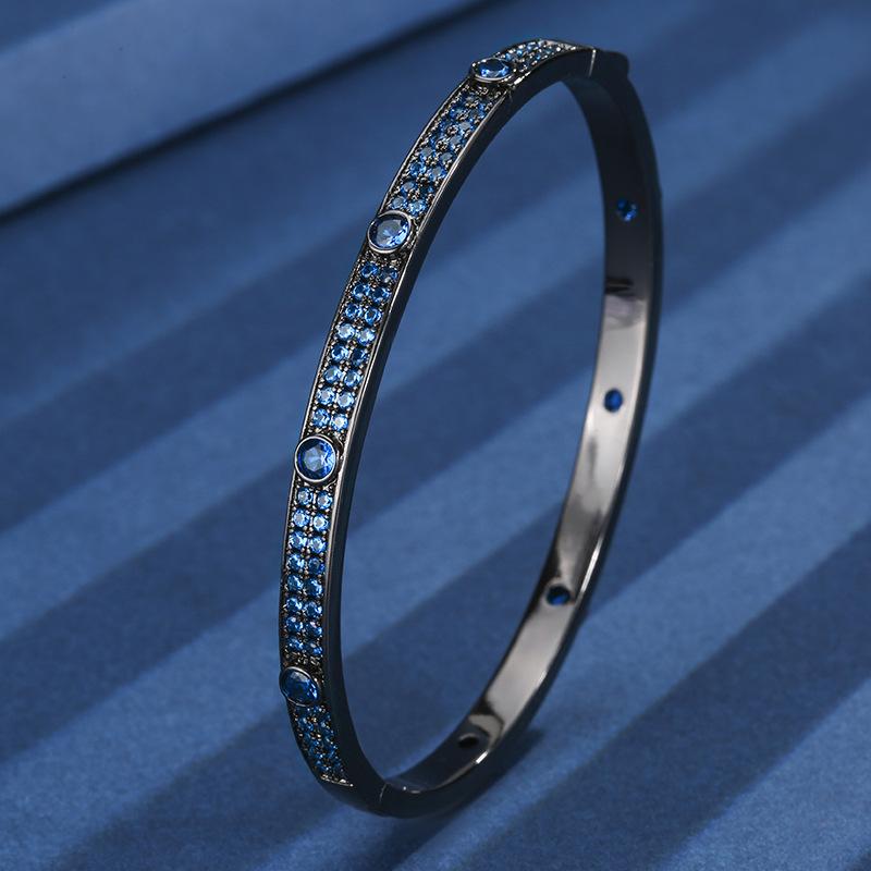 Autumn And Winter Jewelry Simulation Red Corundum Blue Spinel Retro Full Diamond Black Gold Bracelet Women