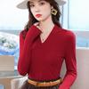 Women's Black V-neck Faux Cashmere Base Layer Top - Elegant, Slimming Autumn Outerwear for Small Suits