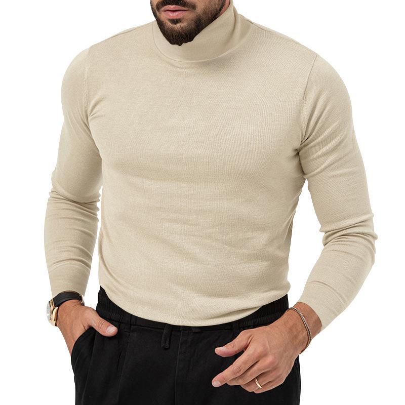 Men's Autumn/Winter High-Neck Knit Sweater - European/American Style Solid Color Long-Sleeve Fashion