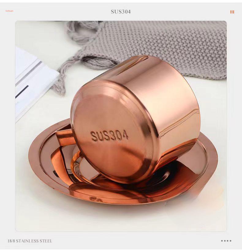 Ensemble de tasses à café double couche en acier inoxydable 304 avec soucoupe et cuillère (Anti-brûlure, isolé)