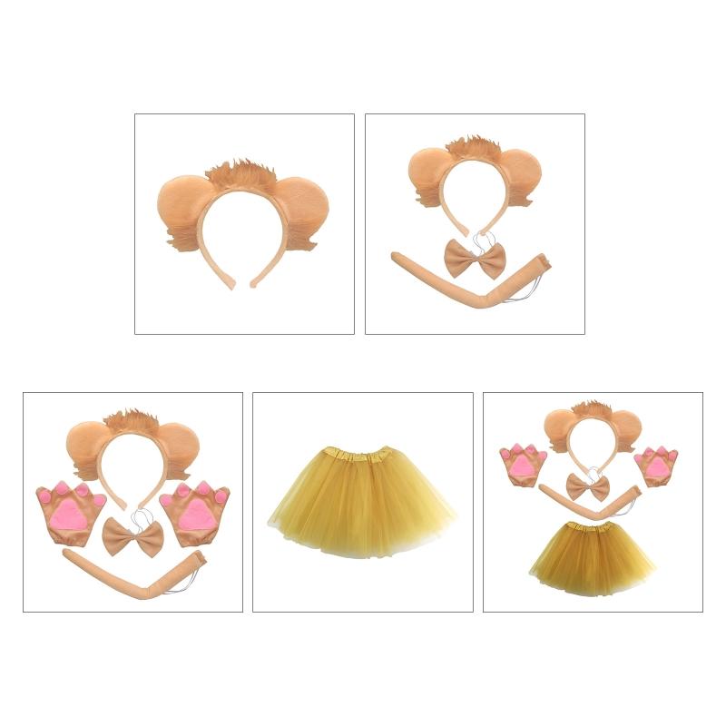 Plush Cartoon Animal Ears Headband Gloves Bow Tail Tutu Lion Costume Birthday Party Christmas Halloween Cosplay Costume