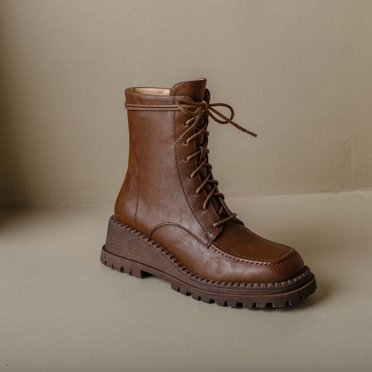 Mode Neue Keilabsatz-Plateau-Stiefel aus Spaltleder Damenstiefel Runde Zehen Lammfell Kurze Stiefel für Damen Hohe Absätze Winter Kniehohe Stiefel Damen