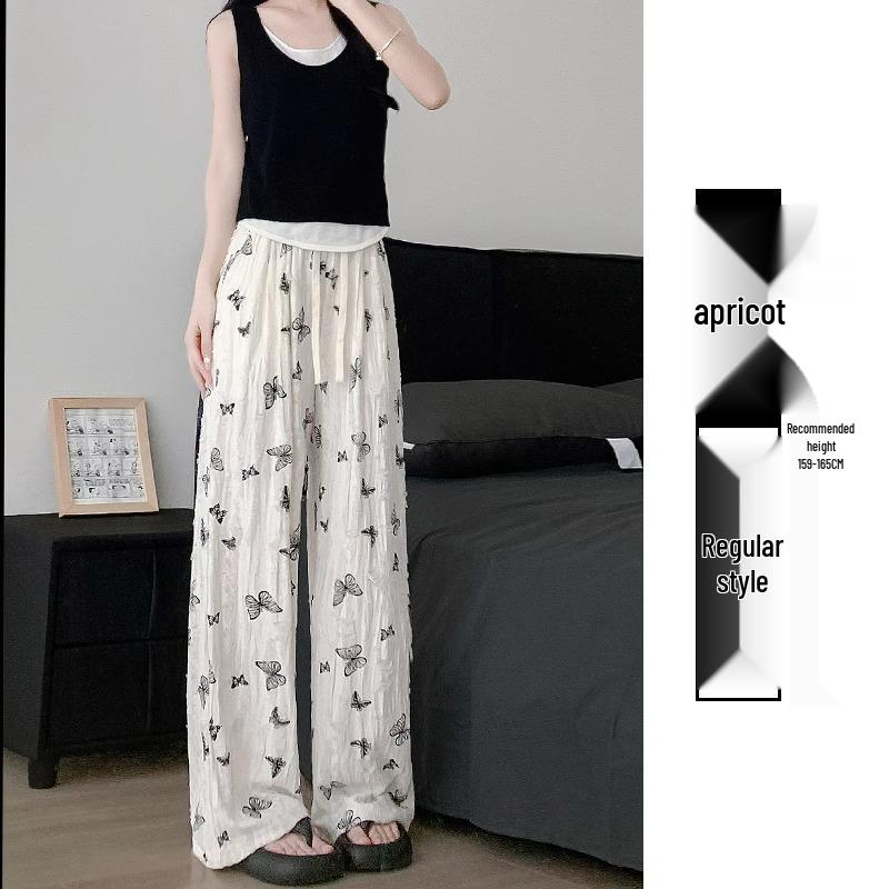 Japanese White Ice Silk Drapey Wide-Leg High-Waist Butterfly Ripped Pants - XS