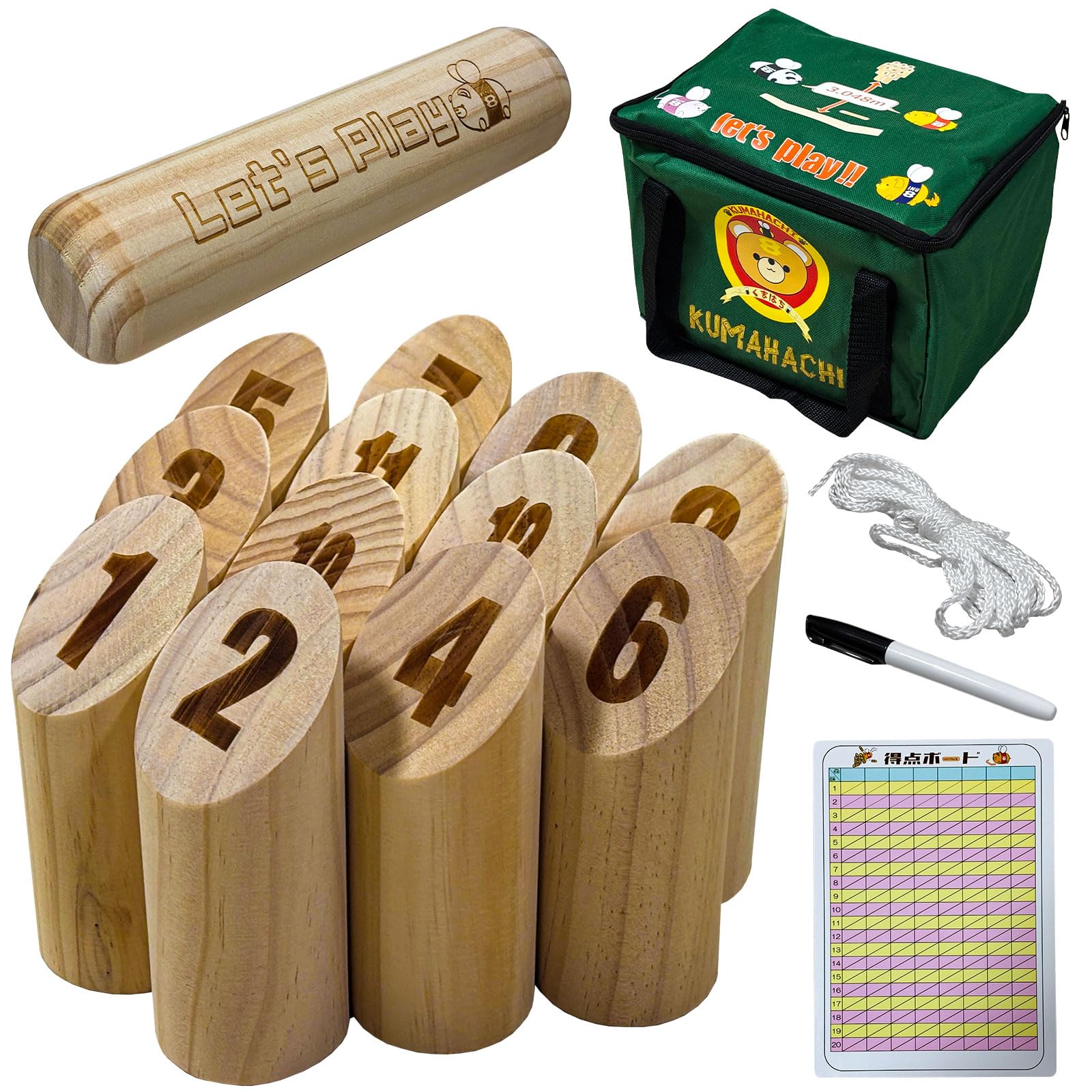 

KUMAHACHI Bowling Authentic Japanese Standard Outdoor Kids Throwing Bowling 1 Throwing Stick Mölkky Ball, Product, Size, Leisure, Sports, Friendly,