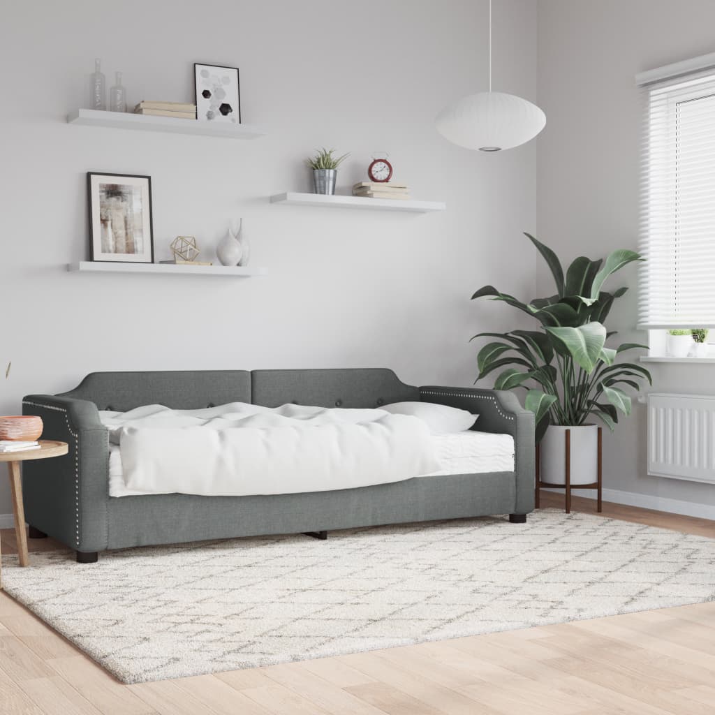 Daybed with Mattress Dark Grey 90 X 200 Cm Fabric