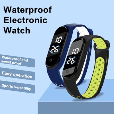 LED Electronic Watch Waterproof Anti-slip Adjustable Bi-color TPU Strap Rectangle Dial Kids Students Casual Sports Digital Wristwatch Birthday Gift