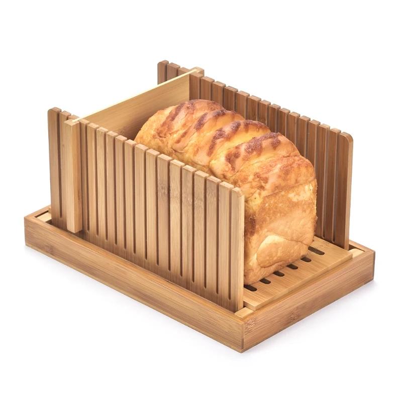Hot Foldable Bamboo Wood Bread Slicer Cutter Toast Loaf Cutting Guide Slicing Maker for Homemade Cakes Bagels