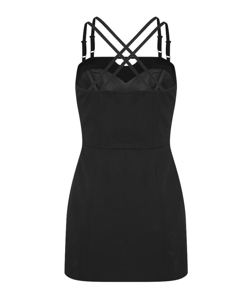 Kwajipyuliti Black Shoulder Strap Mini Dress