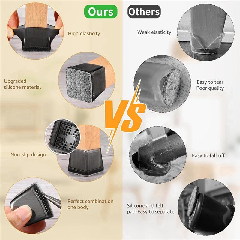 

Good-24PCS Square Chair Leg Floor Protector, Hardwood Floor Chair Leg Protector, Non-Slip Felt Furniture Pad, Silicone Cover