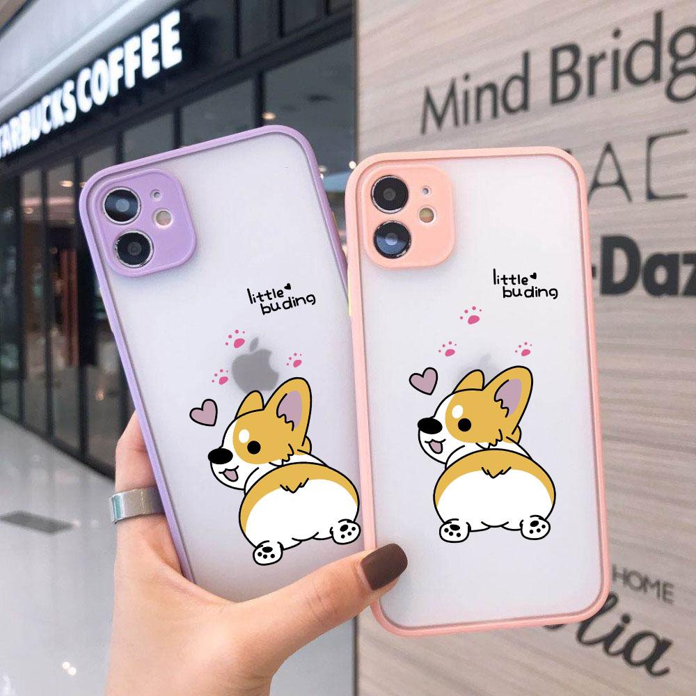

Чехол для телефона GYKZ с рисунком собаки корги для iPhone 13 12 11 Pro XR X XS MAX SE20 7 8 6 Plus, прозрачный матовый чехол с розовым сердцем любви