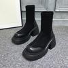 European Station Autumn and Winter Thick-soled Heightening Elastic Boots Women's Versatile Casual Retro Thick-heeled Short Boots Tide
