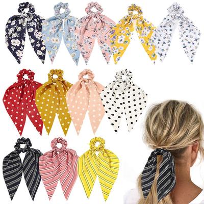 12 Peças Elásticos de Cabelo Lenços de Cabelo Elásticos Faixas de Cabelo de Cetim de Seda Chiffon Bolinhas Listrado Floral Elásticos de Cabelo Porta Rabo de Cavalo Scrunchies Acessórios Vintage para