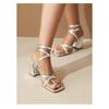 2025 Women's Snake Print Sandals Sexy Open Toe Chunky Heel Slides Plus Size Backless High Heel Sandals