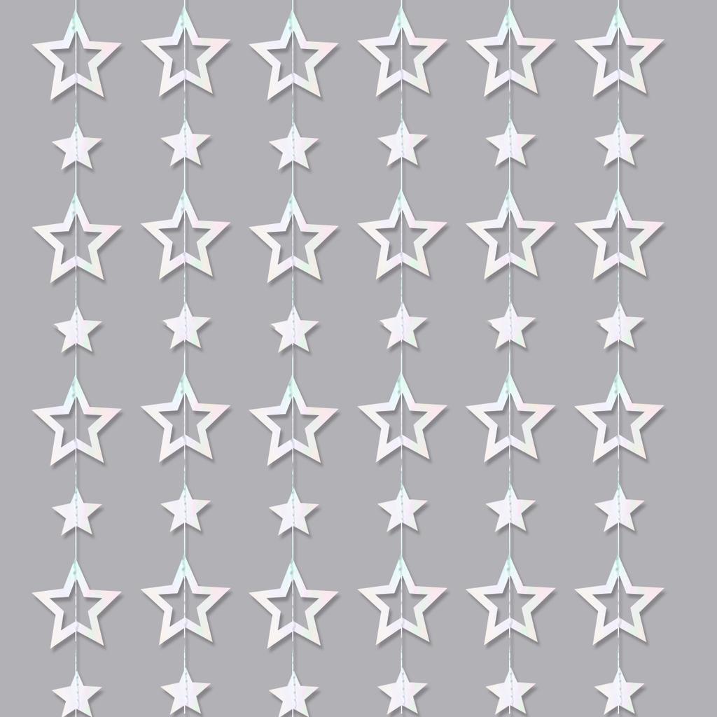 4M Laser Silver Iridescent Party Decoration Star Circle Dot Moon Garland Banner For Birthday Wedding Party Wall Hanging Decor
