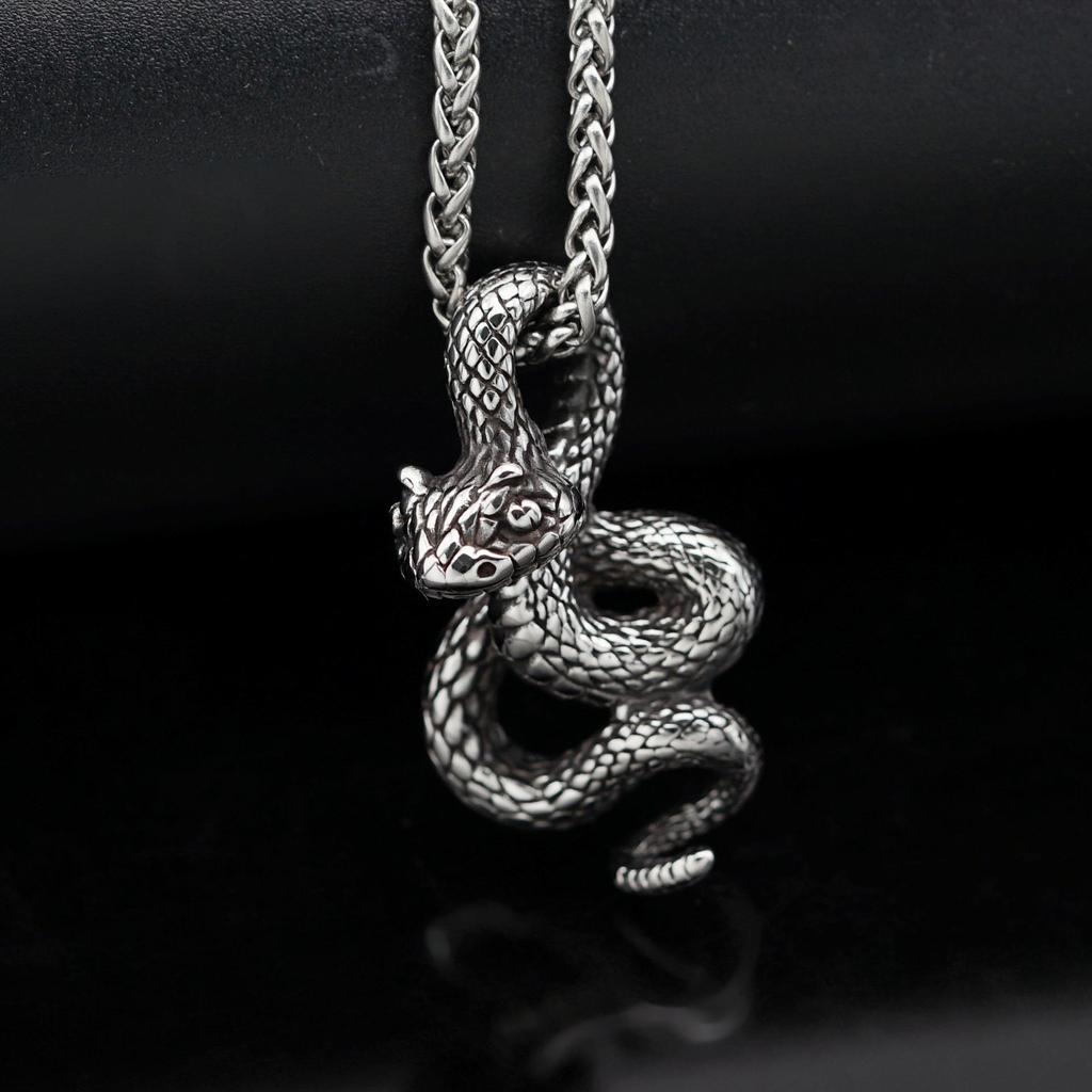Men's Retro Fashion Stainless Steel Python Pendant - Unique Hip Hop Design