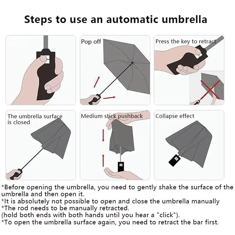 Crayon Shin-chan Auto Umbrella Black White Transparent Anime Rain Protection Portable 3-Fold Compact Umbrella with Cartoon Print