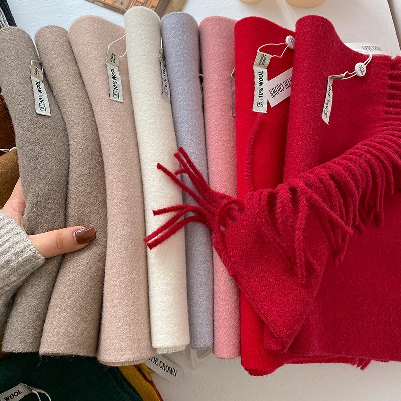 Winter Wool-Blend Scarf For Women Soft Solid Color Tassel Shawl Wrap Thick Warm Blanket Echarpe Bandana Female Scarves