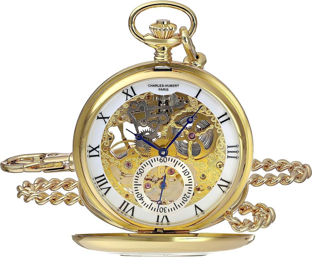 Charles Hubert Men's Pocket Watch, Mechanical Hand-Wound Skeleton, 3972-G