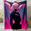 1pc Gothic Anime Angel Blanket - Heavyweight Plush Flannel All-Season Soft Bedspread with Dark Purple & Pink Winged Design, Mach