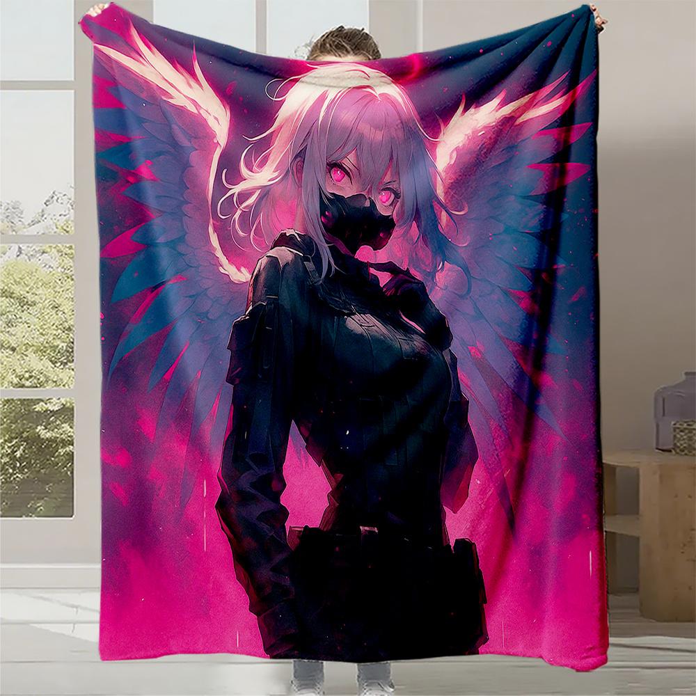 

1 шт. Готический Аниме Ангел Плед - Тяжелый Плюшевый Фланелевый Всесезонный Мягкий Покрывало с Дизайном Крыльев Темно-Фиолетового и Розового Цветов, Машин 130x150cm