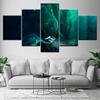 Green eyes wolf animal 5 Piece Wall Art Canvas Print modern Poster Modular art painting for Living Room Home Decor