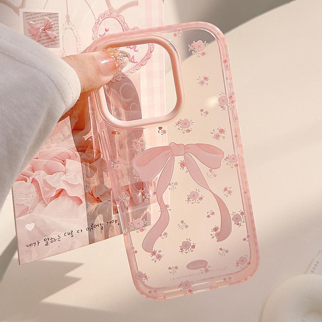 Pink bow floral phone case suitable for Apple phones